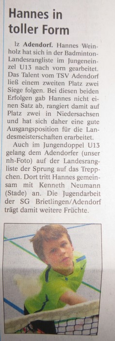 Hannes Weinholz siegt bei der 2. und 3. A-Rangliste im Jungeneinzel U13