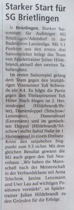 Die LZ berichtet vom 5:1 Auftakt